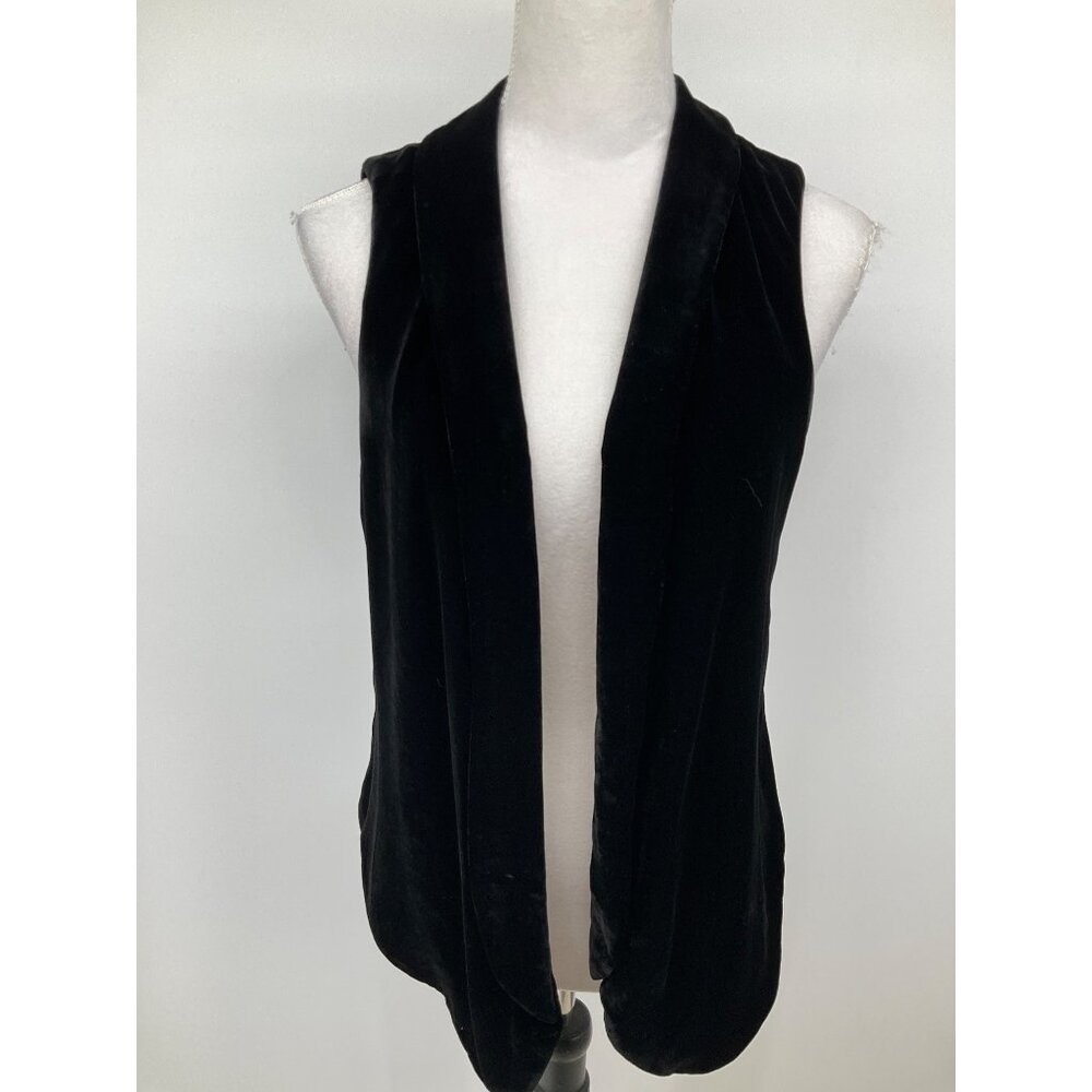 J. Jill size XS Crushed Velvet Open Front Draped Layering Vest, Black - Picture 2 of 9